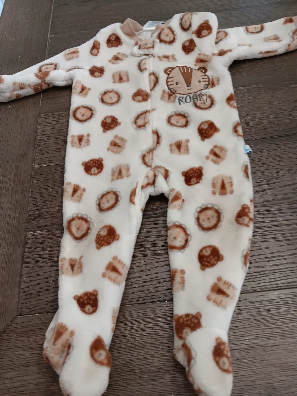 Boys Size 6-9 Month Cream & Brown Tiger Print Footed One-Piece